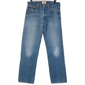 LEVI 501 Original Fit Straight Leg Jeans 33x32 Medium Wash Blank Tab Distressed